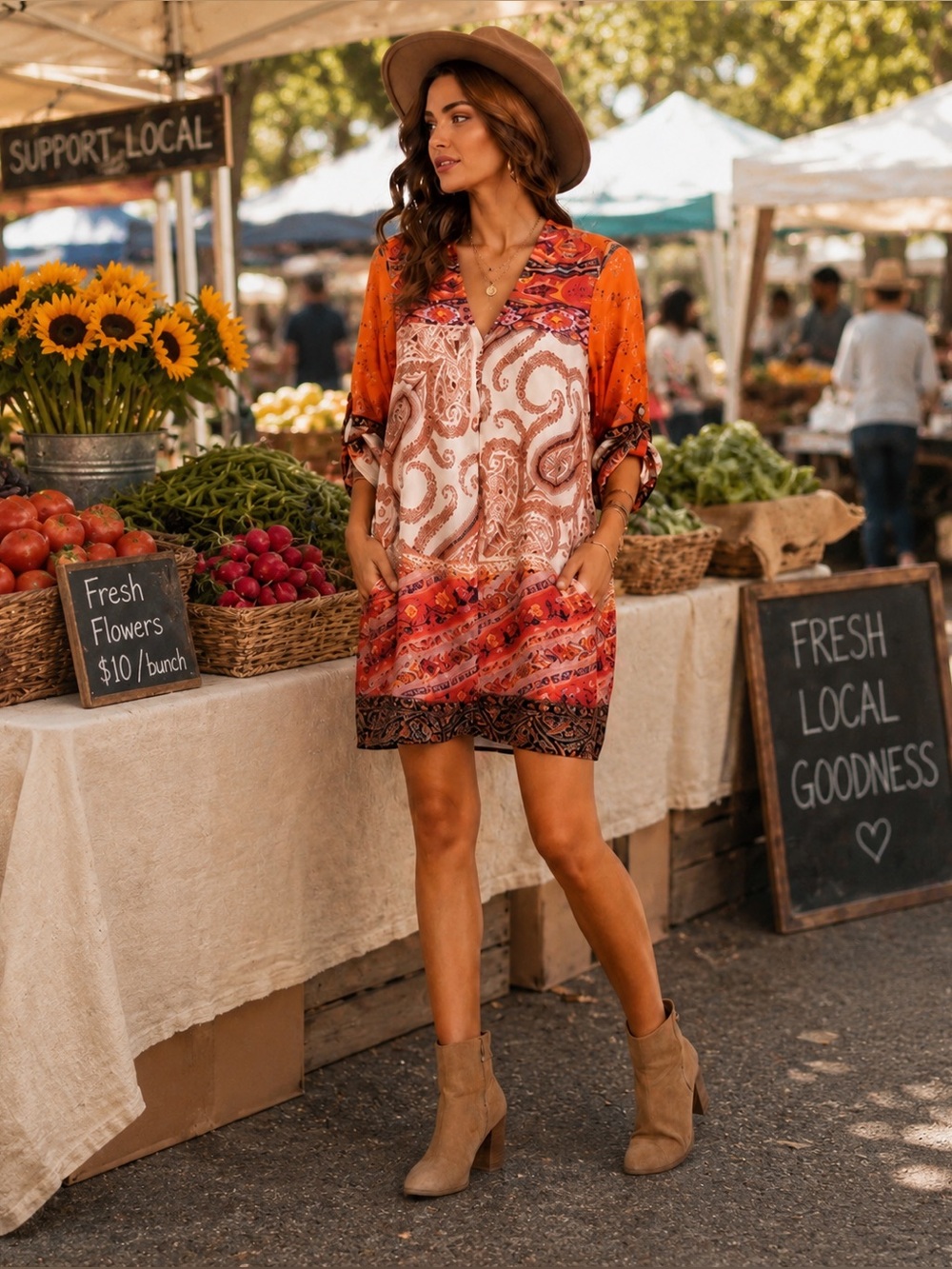 Zara Basic Boho Paisley Tunic Dress NWT Orange Scarf Print Mini Shift Medium